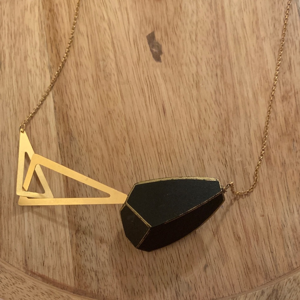 Long lightweight Black and Gold Geometric Necklace